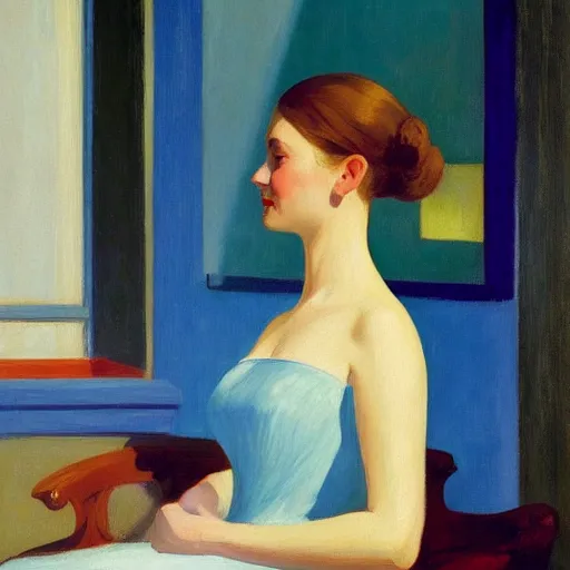 Prompt: painting of woman in the evening dress, by Edward Hopper
