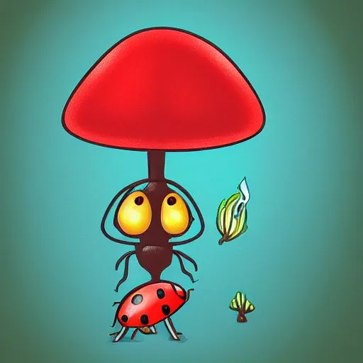 Image similar to a digital painting of a ladybug smoking a huge marijuana joint, trending on artstation