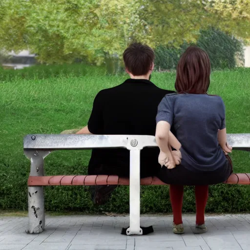 Prompt: a couple sitting on a park bench, trending on artstation