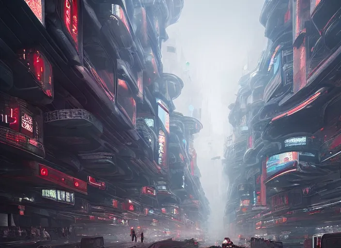 Prompt: futuristic ultramodern cybernetic china city street by jan urschel rutkowsky
