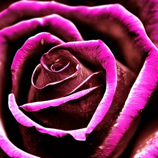 Image similar to award - winning macro of a beautiful black rose made of glowing molten magma, inner glow, hyper - realistic