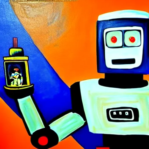 Image similar to famous interpretation of a robot painting it self, close up