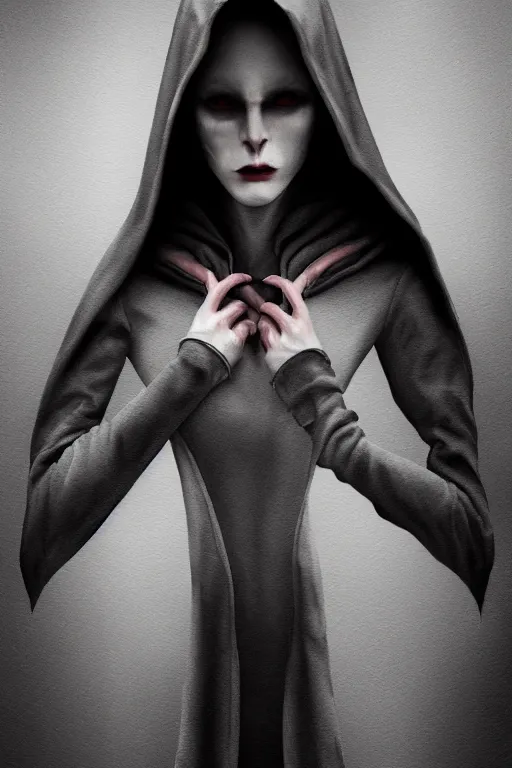 Prompt: ultra realist and ultra intricate detailed soft painting of a female nosferatu, black hoodie, dark alley, symmetry features, sensual gloomy style, volumetric clouds, artstation, unreal render, depth of field