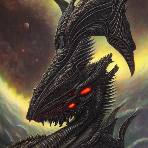 Image similar to alien space dragon by dan seagrave art