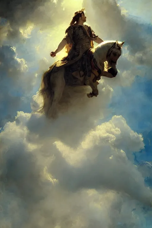 Image similar to beautiful detailed expressive impressionistic oil painting portrait of ancient roman god emperor steve buscemi ascending into the clouds wearing the civic crown, renaissance painting, art by anders zorn, wonderful masterpiece by greg rutkowski, expressive brush strokes, beautiful cinematic light, american romanticism by greg manchess, jessica rossier