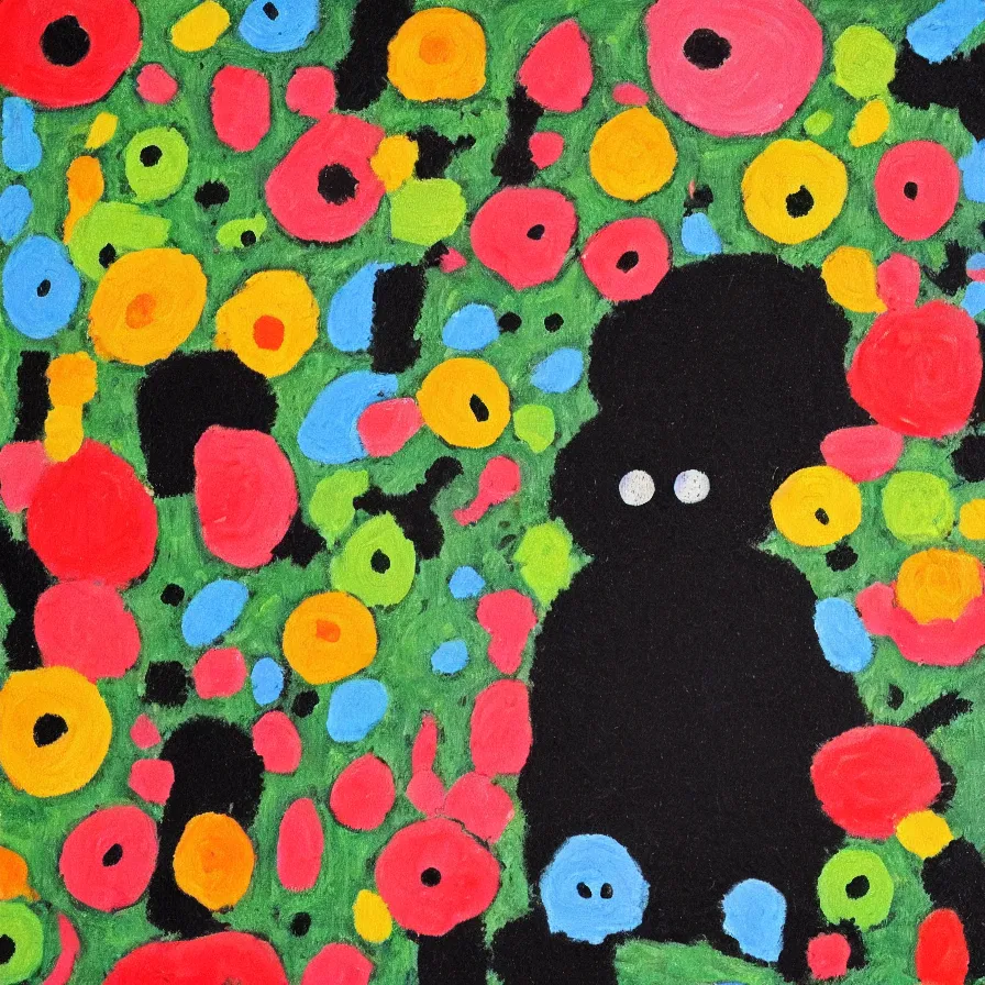 Image similar to soot sprite in the style of Maud Lewis, oil on canvas