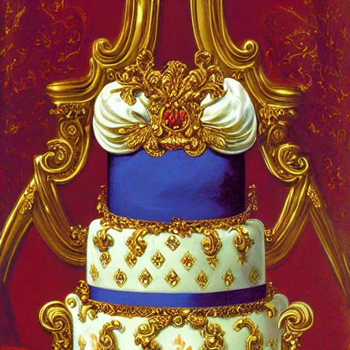 Prompt: baroque rococo painting The Pretty Cake portrait Greg Hildebrandt high detail fancy cake