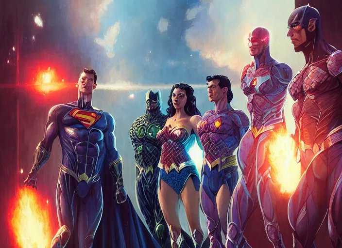 Prompt: highly detailed portrait of justice league, stephen bliss, unreal engine, art by greg rutkowski, loish, rhads, ferdinand knab, makoto shinkai and lois van baarle, ilya kuvshinov, rossdraws, tom bagshaw, global illumination, radiant light, detailed and intricate environment