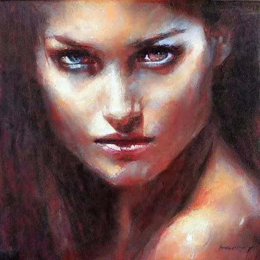 Prompt: portrait of beautiful confident women with deep eyes, perfect cinematic light, hard brush, by henry asencio