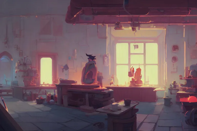 Prompt: sorcerer workshop interior, detailed, cory loftis, james gilleard, atey ghailan, makoto shinkai, goro fujita, studio ghibli, rim light, exquisite lighting, clear focus, very coherent, plain background, soft painting