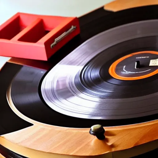 Prompt: a record player playing a piece of baloney instead of a record