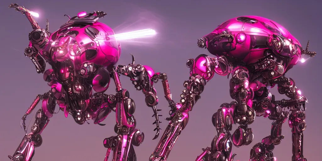 Prompt: a metal insect - like of female mecha like beetles is in pink and red collection by merriam, daniel, intricate mechanical details, futuristic, 2 k aesthetic, dramatic lighting, 4 k, 3 d octane render, provenance, detailed, trending on artstation