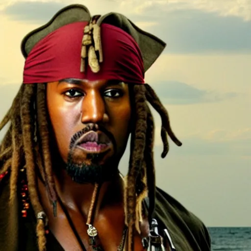 Image similar to film still of kanye west!!! as jack sparrow in pirates of the caribbean