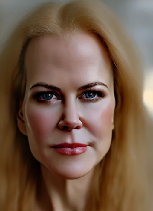 Prompt: Kodak Portra 400, 8K, soft light, volumetric lighting, highly detailed, britt marling style 3/4 symmetrical photographic extreme Close-up face of Nicole Kidman when she was in her twenties, Hasselblad X1D-50C,, medium format, soft light