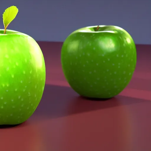 Image similar to a green apple on a red cube, photoreal, detailed, unreal engine 5, 8 k