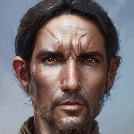 Image similar to portrait of a man by greg rutkowski, a jedi commander, arabian features and olive skin, long black hair, wise appearance, wearing the tactical gear of the galactic alliance, star wars expanded universe, he is about 4 0 years old, highly detailed portrait, digital painting, artstation, concept art, smooth, sharp foccus ilustration, artstation hq