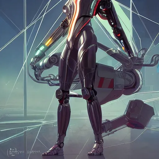 Image similar to symmetry! futuristic robotic, apex legends, metal and wires, epic lighting, epic pose, illustration, highly detailed, art by artgerm and greg rutkowski and alphonse mucha