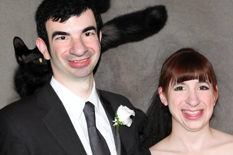 Image similar to nathan fielder getting married to a catgirl wedding photo romance novel cover cookbook photo