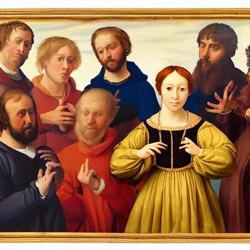 Image similar to a renaissance style portrait painting of BROCKHAMPTON