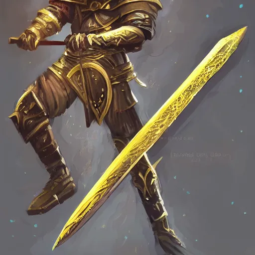 Image similar to an artwork of a giant golden sword, a broad blade sword weapon, epic fantasy style art, fantasy epic digital art, weapon only