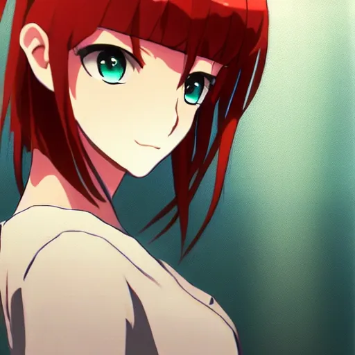 Image similar to High quality portrait of Maki Nishikino. Art by Makoto Shinkai, Crunchyroll, pixiv, danbooru, HD, headshot, cinematic still, detailed anime face, bokeh, digital art, cel shading, vivid colors, ambient lighting