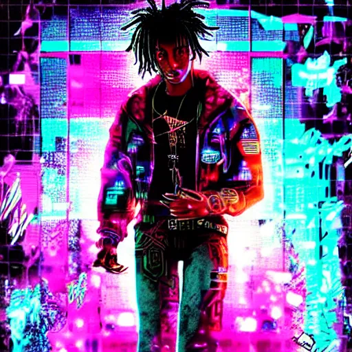 Image similar to playboi carti in cyberpunk style digital art 4 k the detailed super realistic