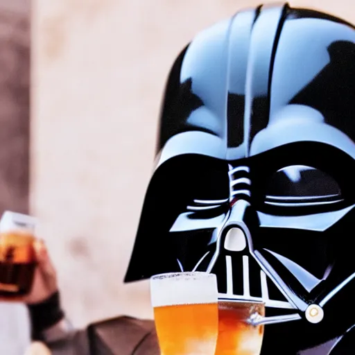 Image similar to photo of Darth Vader drinking a beer