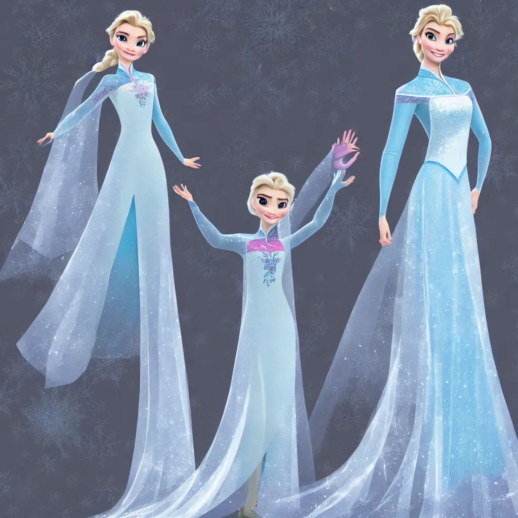 Image similar to elsa is wearing a cheongsam, frozen, disney style, full body.