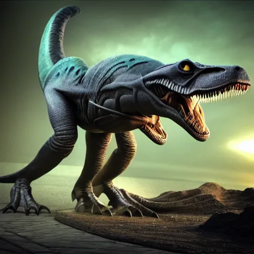 Image similar to a t-rex as an ophidian alien, photorealistic, octane render, !!!coherent like Dall-E 2!!!, award-winning