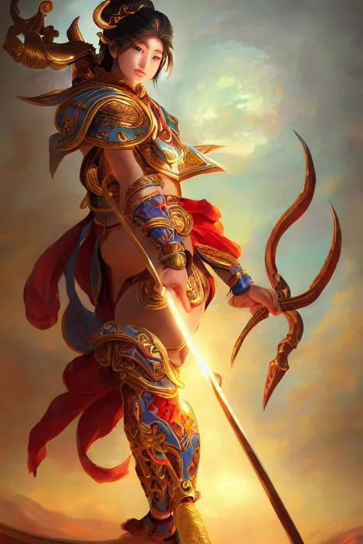 Image similar to a masterpiece portrait of nezha, legendary god holding spear, hero action pose, fantasy character portrait, hyper detailed, digital painting, 8 k realistic, trending on artstation, sharp focus, dof, by fenghua zhong, artgerm, ne zha from smite, tsuyoshi nagano, phonenix in background