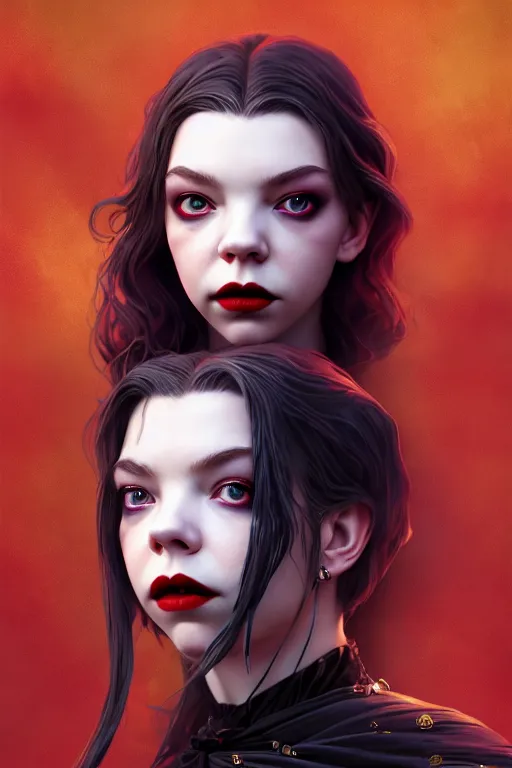 Image similar to anya taylor - joy vampire queen, hyper detailed, digital art, trending in artstation, cinematic lighting, studio quality, smooth render, artgerm, joshua middleton, rafael albuquerque, unreal engine 5 rendered, octane rendered, art style by klimt and nixeu and ian sprigger and wlop and krenz cushart