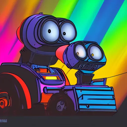 Prompt: portrait of the robot from the 2 0 0 8 pixar animated film wall - e in the style of cyberpunk neon, art, colorful image, sharp focus, logo, icon, dark background, photo realistic, concept art, low detailed