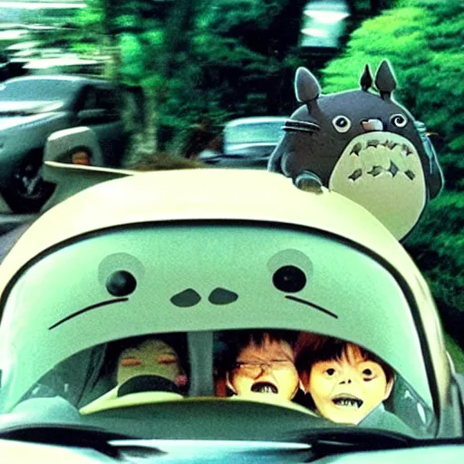 Image similar to totoro driving in a car to tokyo