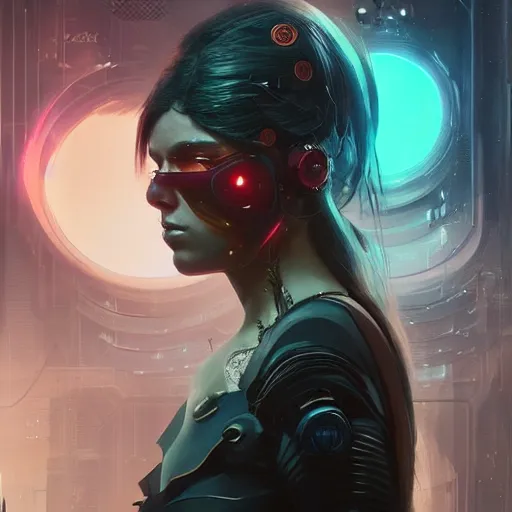 Image similar to a beautiful portrait of a cyberpunk goddess by greg rutkowski and raymond swanland, trending on artstation, ultra realistic digital art