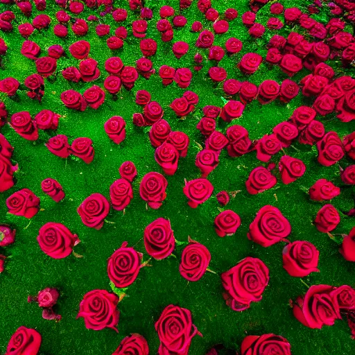 Prompt: a photo of a field of roses with a dark tower in the center. night landscape. 4 k. national geographic. high detail. soft colors. tender photo