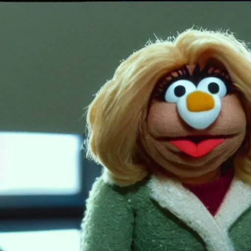 Prompt: Holly Flax as a Muppet, 35mm film