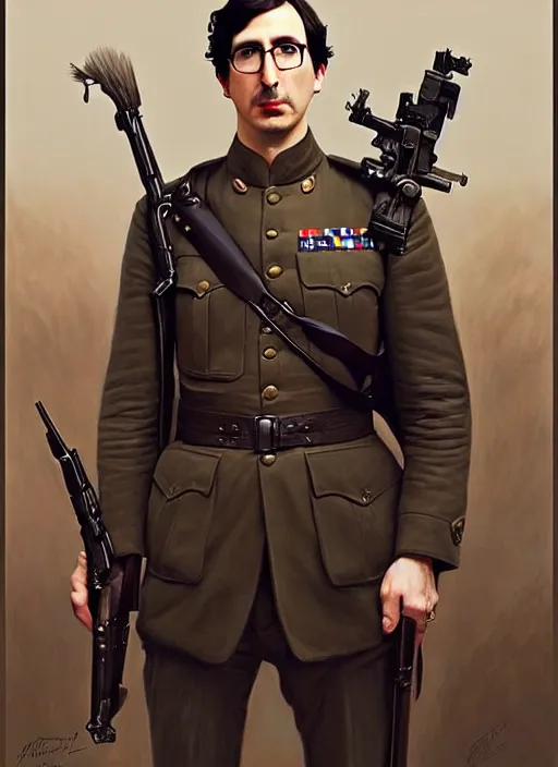 Prompt: painting of both john oliver and adam driver together, john oliver in front, full body, military uniform, fantasy, elegant, beautiful, highly detailed, centered, dark, smokey, digital painting, concept art, smooth, sharp focus, illustration, deviant art, art by artgerm, art by greg rutkowski, art by alphonse mucha