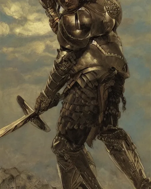 Image similar to a handsome male warrior by Boris Valejo and Laura Sava and Edgar Maxence