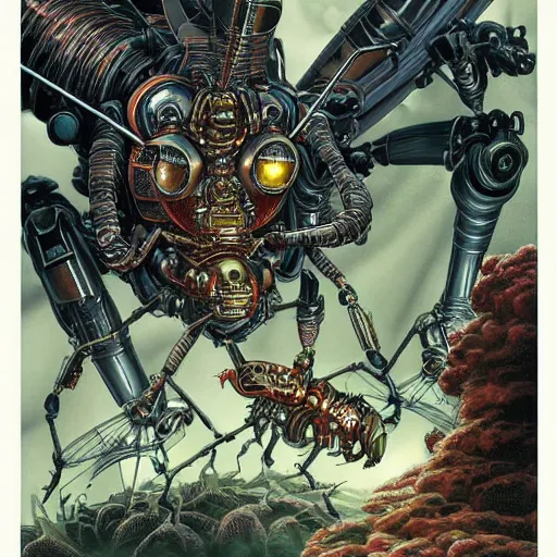 Image similar to dark robotic wasp, by yoichi hatakenaka, masamune shirow, josan gonzales and dan mumford, ayami kojima, takato yamamoto, barclay shaw, karol bak