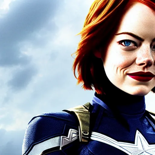 Image similar to Emma Stone as captain America