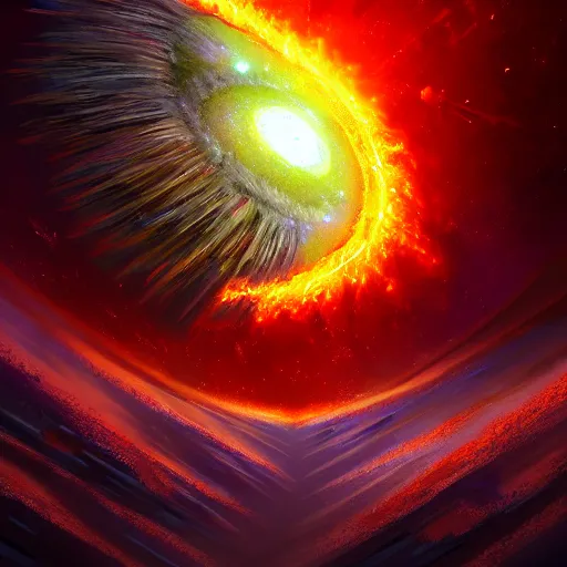 Image similar to concept art for the entire universe uniting again into the holy fire of perfect love, reversing the big bang!! final victory of order over disorder!! final defeat of entropy! end of time, galactic scale!! digital painting, artstation, smooth, sharp focus