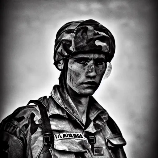 Image similar to soldier!!!!! portrait! pain, eyes, shoulders!!!!!!, sadness, photography