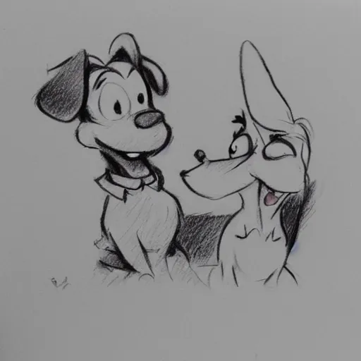 Image similar to milt kahl pencil sketch of happy mini schnauzer cartoon lady and the tramp style