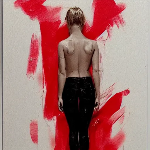 Prompt: full body portrait of margot robbie in the shape of red paint, artwork by guy denning and charlie bowater,