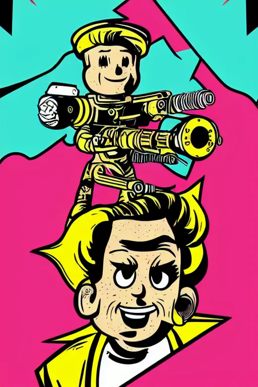 Image similar to fallout 7 6 retro futurist illustration art by butcher billy, sticker, colorful, illustration, highly detailed, simple, smooth and clean vector curves, no jagged lines, vector art, smooth andy warhol style