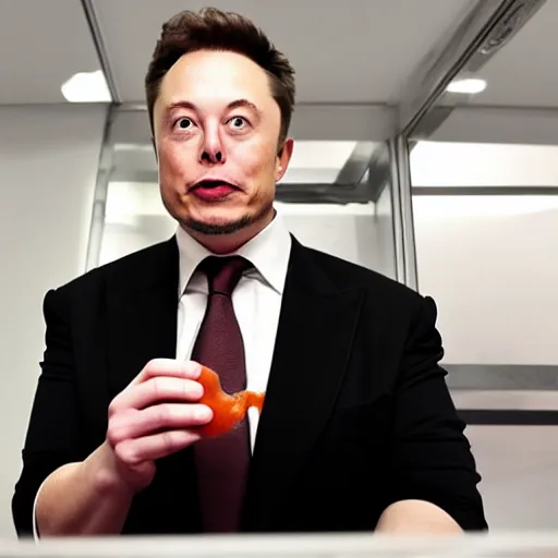 Prompt: elon musk pouring ketchup in a caja - madrid office.