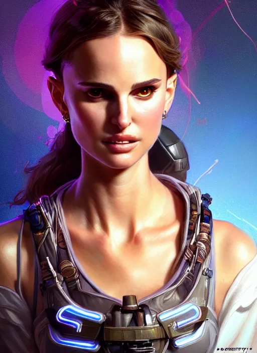 Image similar to portrait of apex legends natalie portman, intricate, elegant, glowing lights, highly detailed, digital painting, artstation, glamor pose, concept art, smooth, sharp focus, illustration, art by artgerm and greg rutkowski, artey freytag