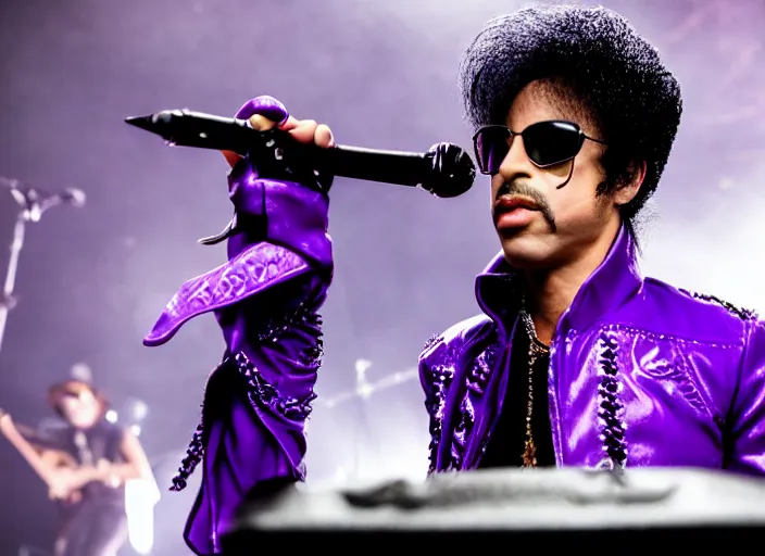 Prompt: photo still of prince from purple rain on stage at vans warped tour!!!!!!!! at age 3 3 years old 3 3 years of age!!!!!!!! serving pancakes to the crowd, 8 k, 8 5 mm f 1. 8, studio lighting, rim light, right side key light