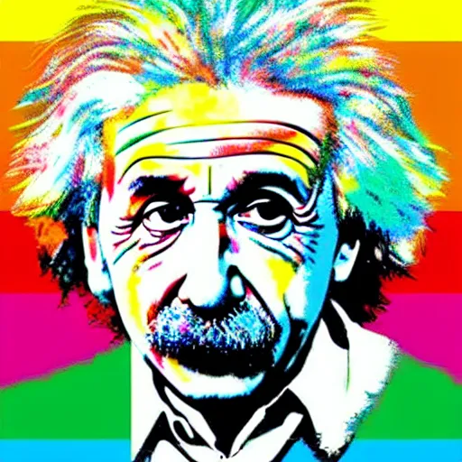 Image similar to rainbow excited einstein. pop art