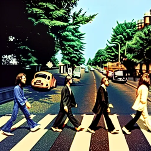 Prompt: beatles crossing abbey road at disneyland, hyper detailed, dramatic lighting, cgsociety, realistic, hyper detailed, insane details, intricate, dramatic lighting, hypermaximalist, golden ratio, rule of thirds, octane render, weta digital, micro details, ultra wide angle, artstation trending, 8 k,